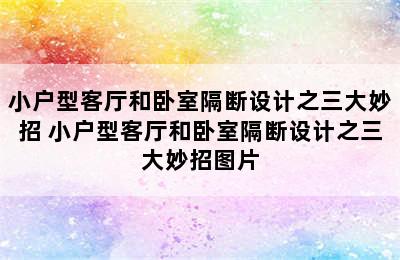 小户型客厅和卧室隔断设计之三大妙招 小户型客厅和卧室隔断设计之三大妙招图片